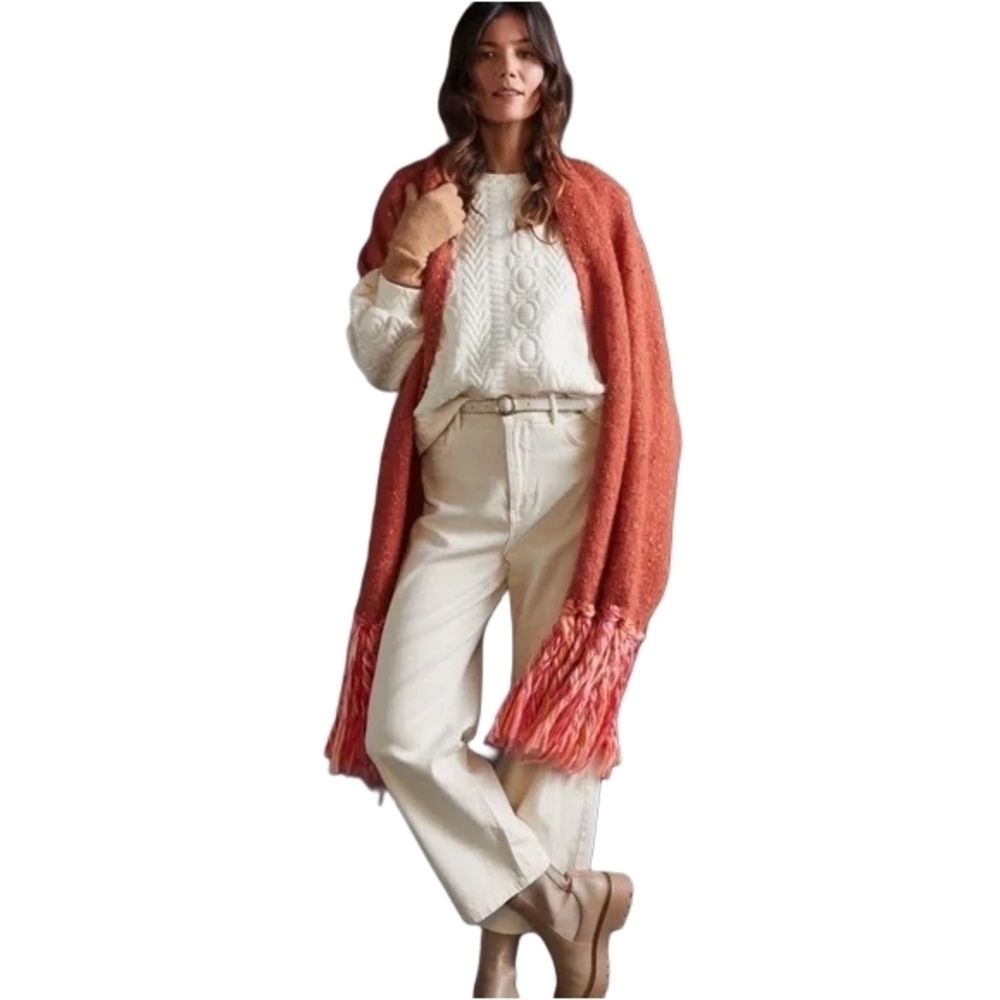 Anthropologie Bronze Orange Brown Tasseled Scarf Shawl Blanket NWT